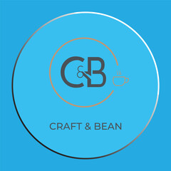 Obraz premium Craft & Bean Logo Design: Creative Fusion of Barbershop Scissors and Coffee Cup Icon on Blue Background
