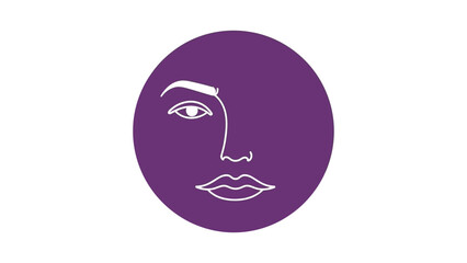 Obraz premium minimalist line art partial face in purple circle conveying modern aesthetic beauty abstract elegance and self-care concepts.