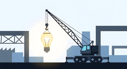 Crane Lifting Lightbulb Innovation Engineering Concept