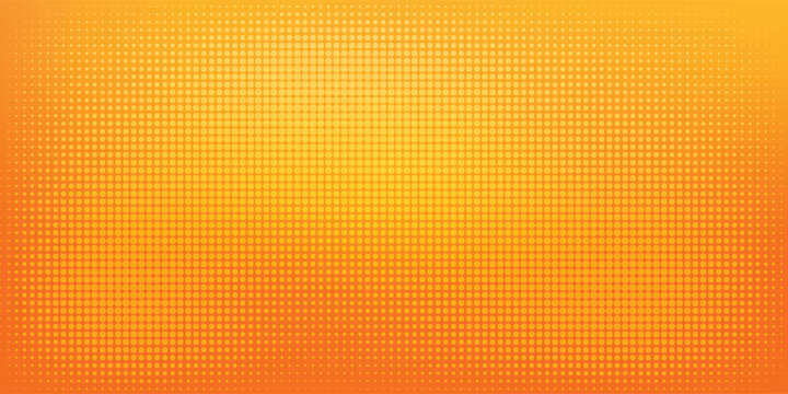 Abstract bright yellow and orange halftone dots pattern on vibrant gradient background.