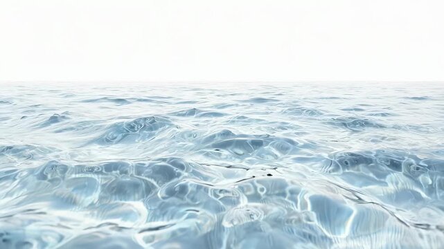 Serene, rippling, transparent liquid surface under a bright white sky