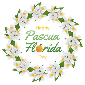 Orange Blossom Floral Circle Frame for Happy Pascua Florida Day Celebration