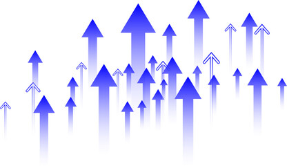 3D blue upward arrows growth trend set isolated on transparent background