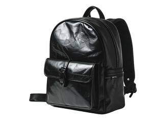Naklejka premium Stylish Black Leather Backpack with Front Pocket and Handle.