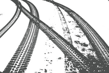 Fototapeta premium Black tire tracks silhouette on white background.Set of grunge tire track stencils for automotive design.