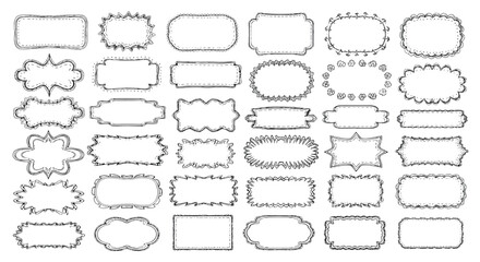 Extensive collection of diverse hand-drawn decorative frames and borders featuring a wide array of ornamental and geometric patterns.
