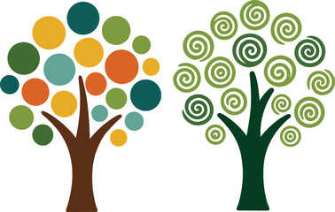 Abstract colorful tree vector, circle canopy illustration, spiral tree design, icon, modern tree artwork, geometric  colorful tree vector, circle canopy illustration, spiral tree design, stylized 