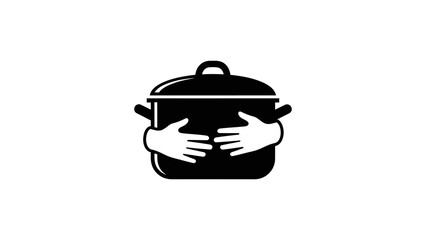 Obraz premium a black cooking pot embraced by loving hands symbolizing homemade food warmth and care ideal for culinary charity family concepts.