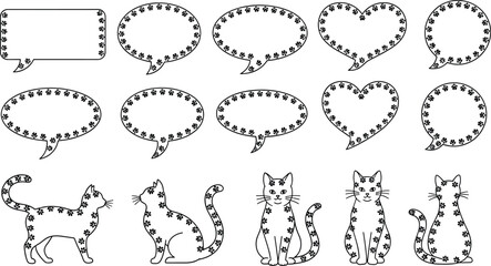 Cat vector set with paw print speech bubbles, cute kitten silhouettes, feline communication icons, pet lover design elements, animal chat. © Anamul Arafat