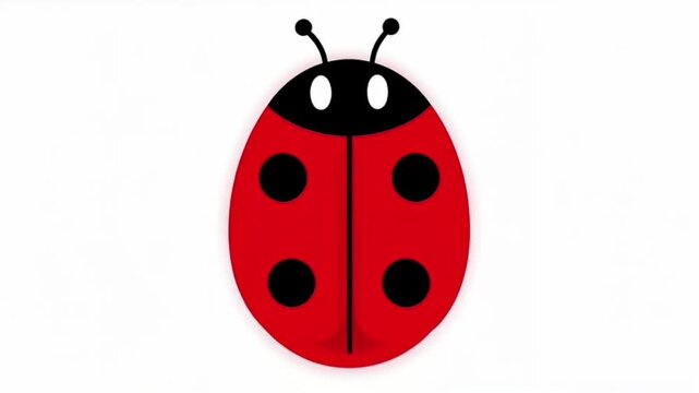 Colorful cartoon ladybug with bright red wings and black spots on white background, playful and charming illustration.