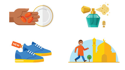 Fototapeta premium Eid Morning Sunnah Routine and Preparation Icon Set