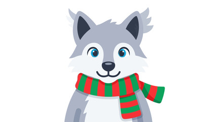 Cartoon Wolf Wearing Christmas Scarf.