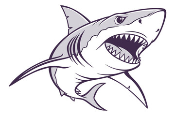 Naklejka premium A vector graphic illustration of a shark with its mouth open, showcasing sharp teeth and a menacing expression.