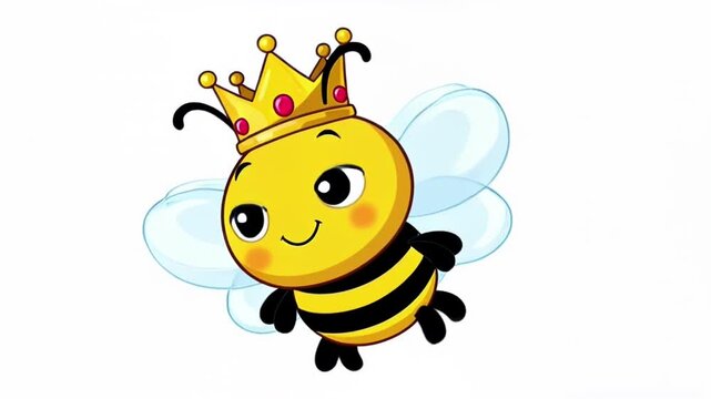 Cheerful crowned bee illustration ready for branding and education.