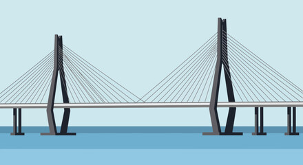 Fototapeta premium Modern Cable-Stayed Bridge Architecture Over Blue Water