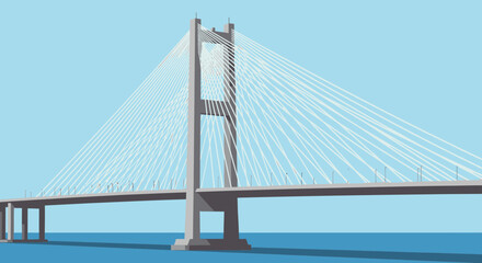 Fototapeta premium Modern Cable-Stayed Bridge Architecture, Engineering Marvel, Urban Infrastructure