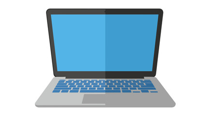Modern Laptop Computer with Blue Screen and Keyboard, Technology Flat Design