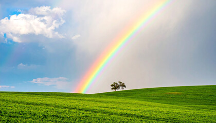 rainbow over green field