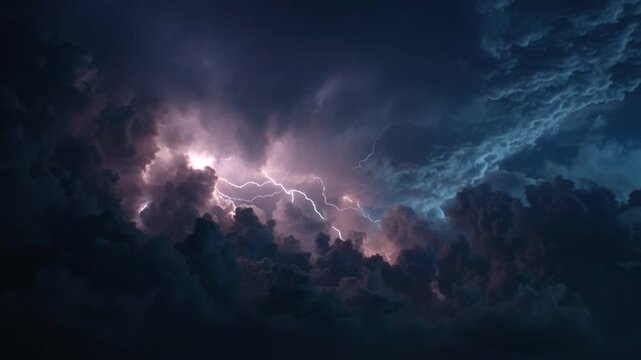 Dark Stormy Clouds with Lightning Flash in the Night Sky