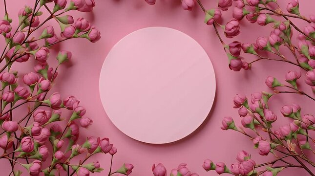 Soft Pink Spring Blossom Border with Circular Copy Space