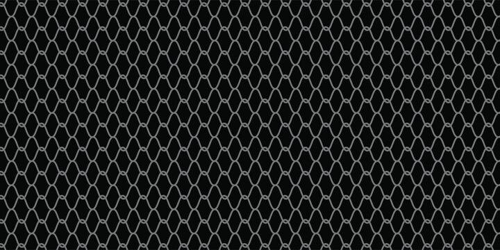 Dark grey abstract wide horizontal banner with hexagon carbon fiber grid and orange luminous lines. Technology vector background with orange neon lines