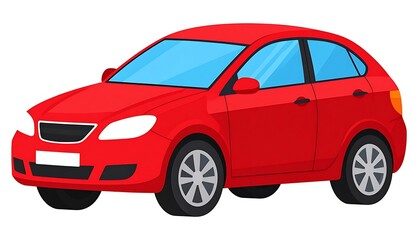 Obraz premium Red compact car with a cartoon aesthetic, angled on a white background, highlighting its features