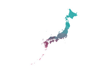 Japan Map - Polygon Style Vector Illustration in Teal and Red Gradient, Low Poly Geometric Design, Isolated on White Background for Infographics and Education.