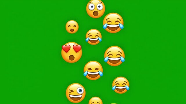 Collection of laughing and surprised emojis arranged in a playful pattern on a green background