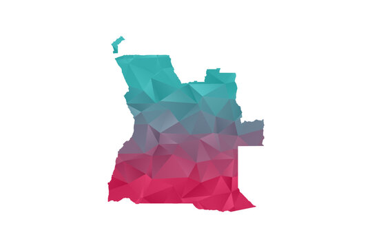 Angola Map - Polygon Style Vector Illustration in Teal and Red Gradient, Low Poly Geometric Design, Isolated on White Background for Infographics and Education.