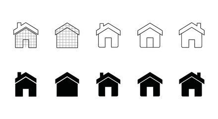 a versatile house icons set featuring clean outline and solid black variations perfect for web app and real estate design projects