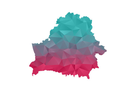 Belarus Map - Polygon Style Vector Illustration in Teal and Red Gradient, Low Poly Geometric Design, Isolated on White Background for Infographics and Education.