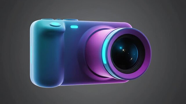 Vibrant gradient digital camera with neon accents, a modern photography device showcasing advanced technology and sleek design for capturing moments and visual content