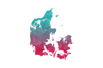 Denmark Map - Polygon Style Vector Illustration in Teal and Red Gradient, Low Poly Geometric Design, Isolated on White Background for Infographics and Education. © Whatever