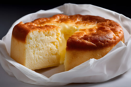 Traditional Portuguese Sponge Cake Po de Lo Ovar Isolated on a White Background with Soft Lighting