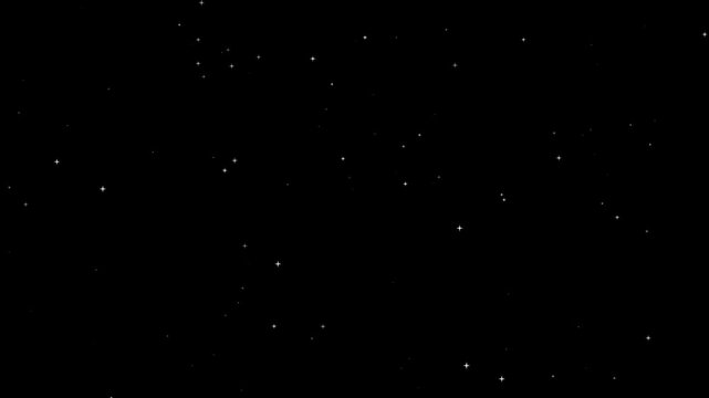 Twinkling blinking stars 4k isolated background overley. Night starry skies with twinkling and blinking stars seamless loop. Twinkling stars glow and sparkle on black background, 