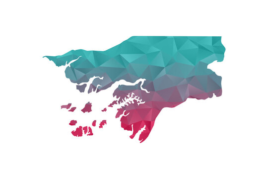 Guinea-Bissau Map - Polygon Style Vector Illustration in Teal and Red Gradient, Low Poly Geometric Design, Isolated on White Background for Infographics and Education.