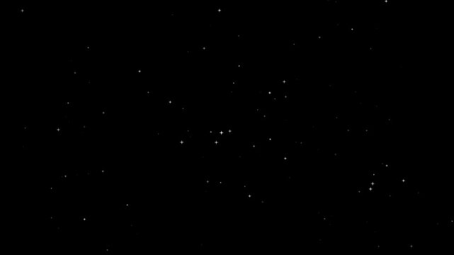 Twinkling blinking stars 4k isolated background overley. Night starry skies with twinkling and blinking stars seamless loop. Twinkling stars glow and sparkle on black background, 
