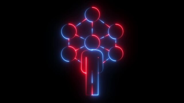 glowing neon share network icon animation on black background. abstract contacts concept. Digital networking concept, digital network, networking and person connection technology icons.4k video 
