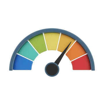 A semi circular speedometer or gauge with a dial pointing to the right