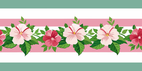 Elegant floral border with pink roses and green foliage against a neutral background