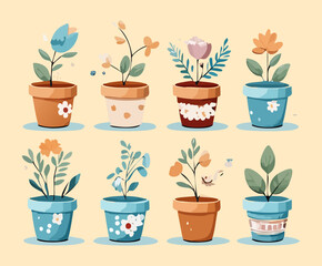 Obraz premium Soft Pastel Floral and Garden Herb Plant Illustration Set in Patterned Pot for Shabby Chic Interior Design