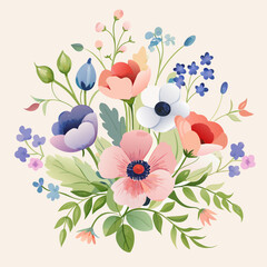 Vibrant bouquet of wildflowers arranged in a rustic floral design