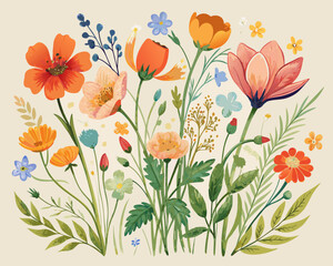 Fototapeta premium Vibrant bouquet of colorful wildflowers in a natural setting