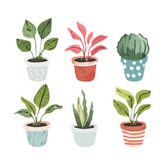 Obraz premium Fresh Green Leafy Plant Illustration Set in Modern Grey Pot for Minimalist Office Decor and Sustainable Living Concept