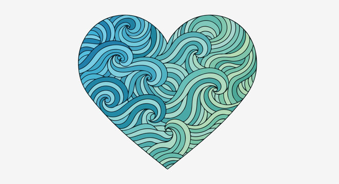 A heart shape filled with swirling blue and green patterns