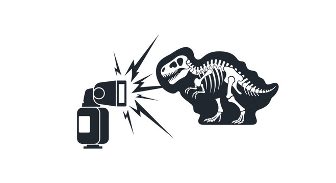 Camera Collides with Dinosaur Skeleton Illustration.