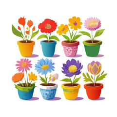 Fototapeta premium Simple Herb Garden And Kitchen Window Plant Illustration Set In Blue Ceramic Pot For Fresh Cooking Ingredients
