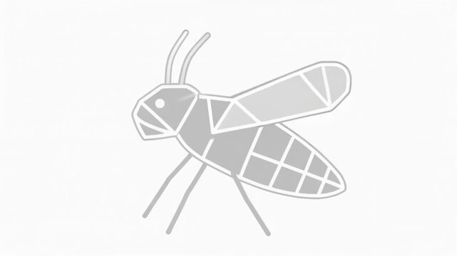 Gray line drawing of a bee in flight with detailed wings and antennae.