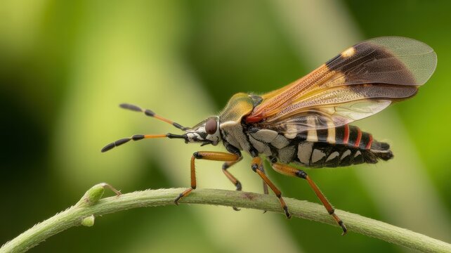 A tarantula hawk wasp perched on a twig in a garden