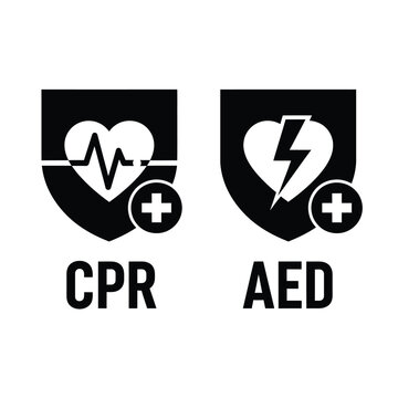 Vector illustration icon cpr and aed symbols with heart and medical icons